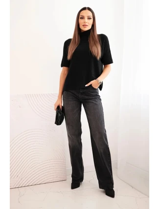 Dámský svetr s rolákem volného střihu černý