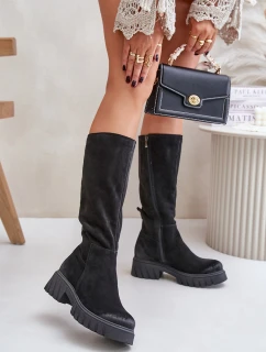 Světlé Kozačky Před Kolena Zateplené Černé Zazoo 70145