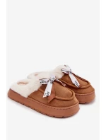 Dámské pantofle s kožešinou a mašlí hnědé Fenella