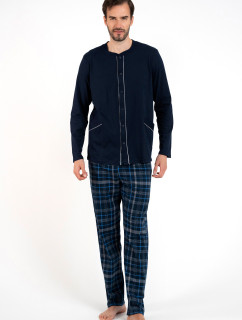 Pánské pyžamo Jakub, dlouhý rukáv, dlouhé kalhoty - tmavě modrá/potisk