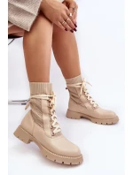 Dámské kozačky se šněrováním a ponožkou světle béžové Gentiana