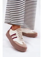 Kožené dámské sneakersy na platformě Zazoo N1234 béžovo-červené