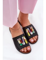 Dámské sandály na plochém podpatku s ozdobou černé Clelione