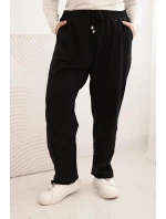 Dámské kalhoty Plus Size bavlněné s flitrovými pruhy černé