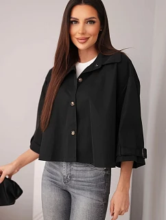 Dámská jarní bavlněná bunda zapínaná na knoflíky s límcem černá