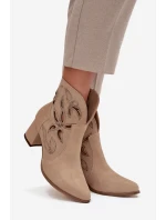 Semišové perforované dámské kotníkové boty na podpatek Zazoo 3647 béžové