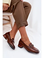 Kožené dámské polobotky na podpatku s ozdobou Vinceza 39978 hnědé