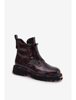 Lakované Dámské Botky Artiker – Bordové, zateplené, přírodní kůže