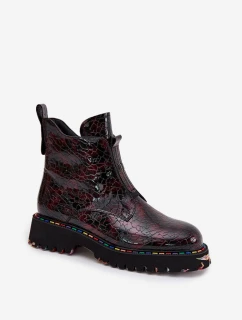 Lakované Dámské Botky Artiker – Bordové, zateplené, přírodní kůže