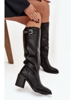 Dámské kotníkové boty Brenira na sloupkovém podpatku se sponou – černé