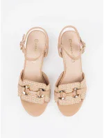 Exkluzívní hnědé  sandály dámské na širokém podpatku