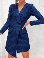 Tmavě modré žebrované pruhované šaty ve stylu saka (8240) Tmavě modré žebrované pruhované šaty ve stylu saka (8240)