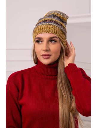 Čepice s fleecem Patrycja K254 denim+mustard