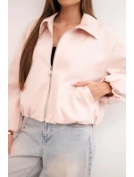 Dámská bunda se zipem a balónovými rukávy pudrově růžová