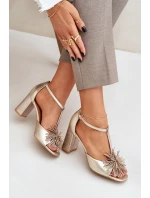 Kožené sandály na podpatku s ozdobou Laura Messi 2758 Zlaté