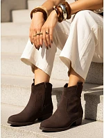 Dámské kozačky s prolamovaným svrškem na nízkém podpatku hnědé FashionStreet ZY1431