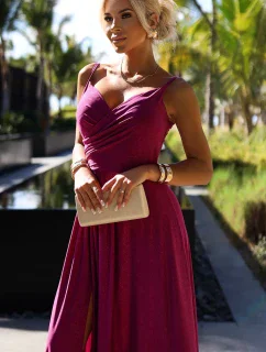 299-19 CHIARA elegantní maxi dlouhé šaty bez ramínek - FUKSY S BROKEREM