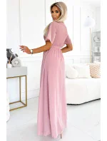 545-1 Dlouhé šaty se skládaným výstřihem a kosticemi - PUDRAL ROSE