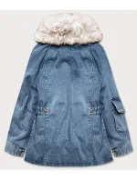 Světle modro/béžová dámská džínová bunda s kožešinovým límcem (br9585-50046) Světle modro/béžová dámská džínová bunda s kožešinovým límcem (br9585-50046)