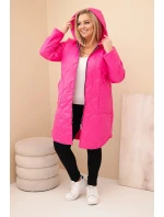 Dámská zimní péřová bunda Plus Size s kapucí neonově růžová