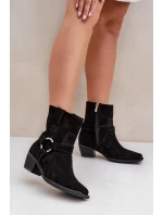 Botičky Z Přírodní Semiše Na Podpatku Černé Zazoo 3444/2