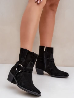 Botičky Z Přírodní Semiše Na Podpatku Černé Zazoo 3444/2