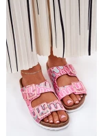 Dámské Pantofle S Přezkami A Brokátem Růžové S.Barski RB51-006 Dámské Pantofle S Přezkami A Brokátem Růžové S.Barski RB51-006