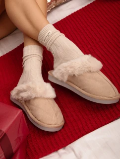 Dámské pantofle s kožešinou béžové Carisse