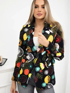 Bavlněná bunda s potiskem a knoflíkem černý