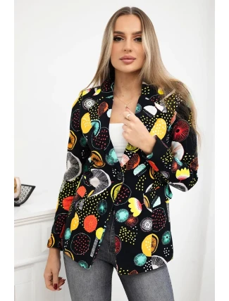 Bavlněná bunda s potiskem a knoflíkem černý Bavlněná bunda s potiskem a knoflíkem černý