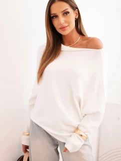Dámský asymetrický viskózový svetr typu netopýr ecru