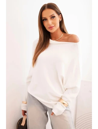 Dámský asymetrický viskózový svetr typu netopýr ecru