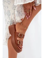 Dámské Pantofle Na Klínku A Platformě S Přezkami Camel Nitarelia