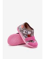 Dětské pantofle Milami na suchý zip s jednorožci šedo-růžové Reathiana Dětské pantofle Milami na suchý zip s jednorožci šedo-růžové Reathiana