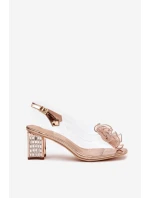 Sandály na podpatku s ozdobou D&A MR52-238 Růžové zlato
