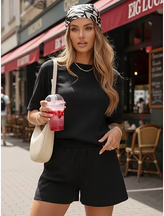 Dámský letní pruhovaný komplet Polský výrobek černý FashionStreet AY1162