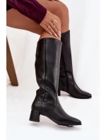 Kožené zateplené dámské kozačky na podpatku Maciejka A7165-01 Černé Kožené zateplené dámské kozačky na podpatku Maciejka A7165-01 Černé