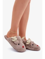 Vánoční bačkory s motivem soba Futrzane tmavě béžové Asielle