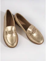 Klasické dámské  mokasíny zlaté na plochém podpatku