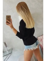 3D grafická halenka se zirkony černá