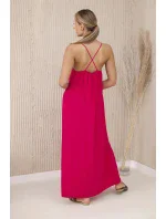 Dlouhé šaty bez ramínek fuchsie