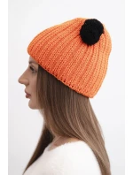 Dámská zimní čepice z vlny s bambulí K433 oranžová