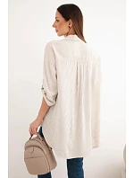 Dámská viskózová košile s krajkovými rukávy a límečkem béžová