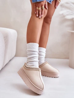 Dámské Sněhule Na Platformě Zateplené Kožešinou Světle Béžové Remenia