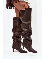 Vkládací dámské kozačky na podpatku čokoládové Ysolienne Vkládací dámské kozačky na podpatku čokoládové Ysolienne