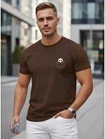 Pánské bavlněné tričko s malým potiskem, hnědé, FashionStreet NX5131R