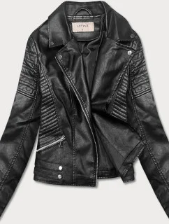 Krátká černá bunda ramoneska s límcem (11Z8031)