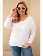Dámská blůza Plus Size s potiskem a perlami bílá