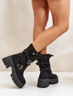 Dámské Kotníkové Boty Na Masivním Podpatku S Přezkami A Páskem Černé Nerelisa