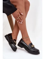 Lakované dámské mokasíny se zlatou ozdobou S.Barski – černé